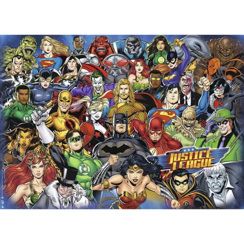 Dėlionė Ravensburger Challenge DC Comics 1000 vnt., aukštos kokybės tarpusavyje jungiamos detalės, baigtas dydis apie 68 x 49 cm