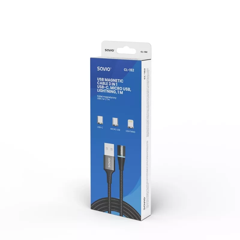 Savio CL-152 USB laidas 1 m USB 2.0 USB C Mikro USB A/Lightning Juoda