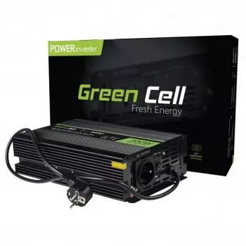 Maitinimo inverteris Green Cell INV07, nuolatinė srovė 12 V į kintamąją 230 V, 300 W, 50 Hz, C tipo kištukas, juodas