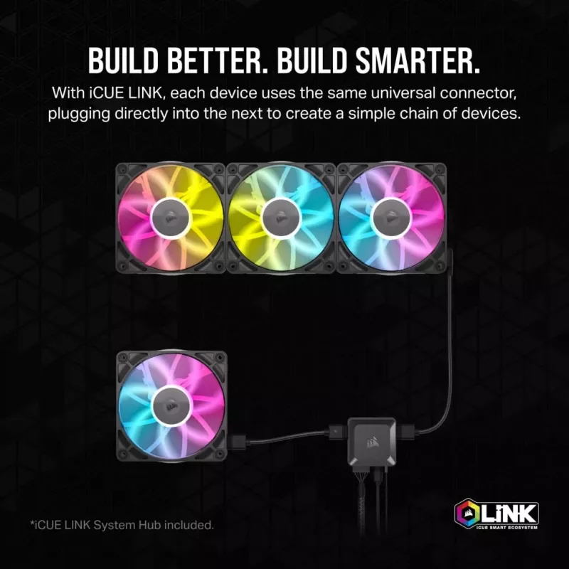 Ventiliatorius Corsair iCUE LINK RX140 RGB 14 cm juodas 300–1700 RPM