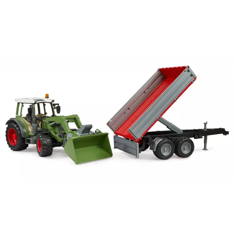 Žaislinis traktorius BRUDER Fendt Vario 211 su priekiniu krautuvu ir šonine priekaba