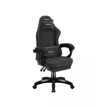 Žaidimų kėdė huzaro Force 3.7 Carbon Juoda — ergonomiška, reguliuojamo aukščio 107,5–116,5 cm, 5 ratukai, juosmens ir kaklo pagalvės