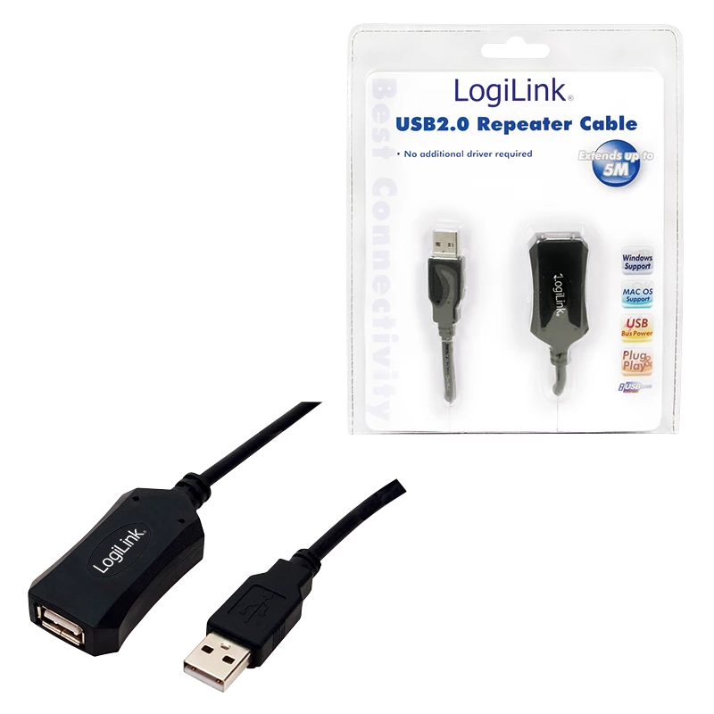 LogiLink USB 2.0 kartotuvinis kabelis - 5,0 m USB kabelis 5 M USB A