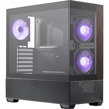 Cooler Master Elite 690 PC korpusas, Midi-Tower, ATX, grūdintas stiklas - 4x ARGB ventiliatorius, mediena, juoda