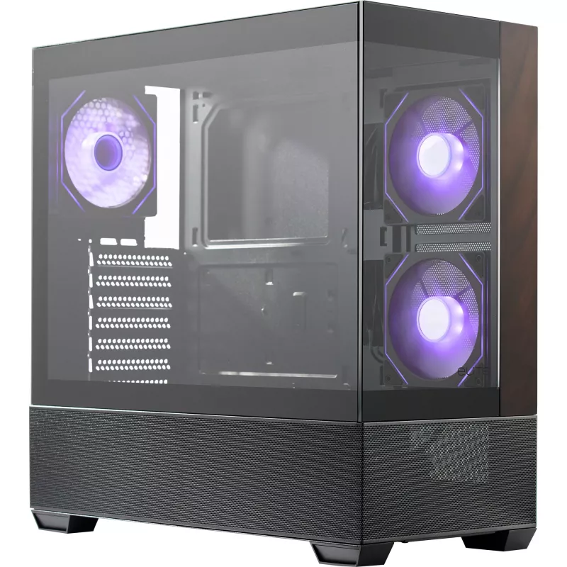 Cooler Master Elite 690 PC korpusas, Midi bokštas, ATX, grūdintas stiklas - 4x ARGB ventiliatorius, medis, juoda