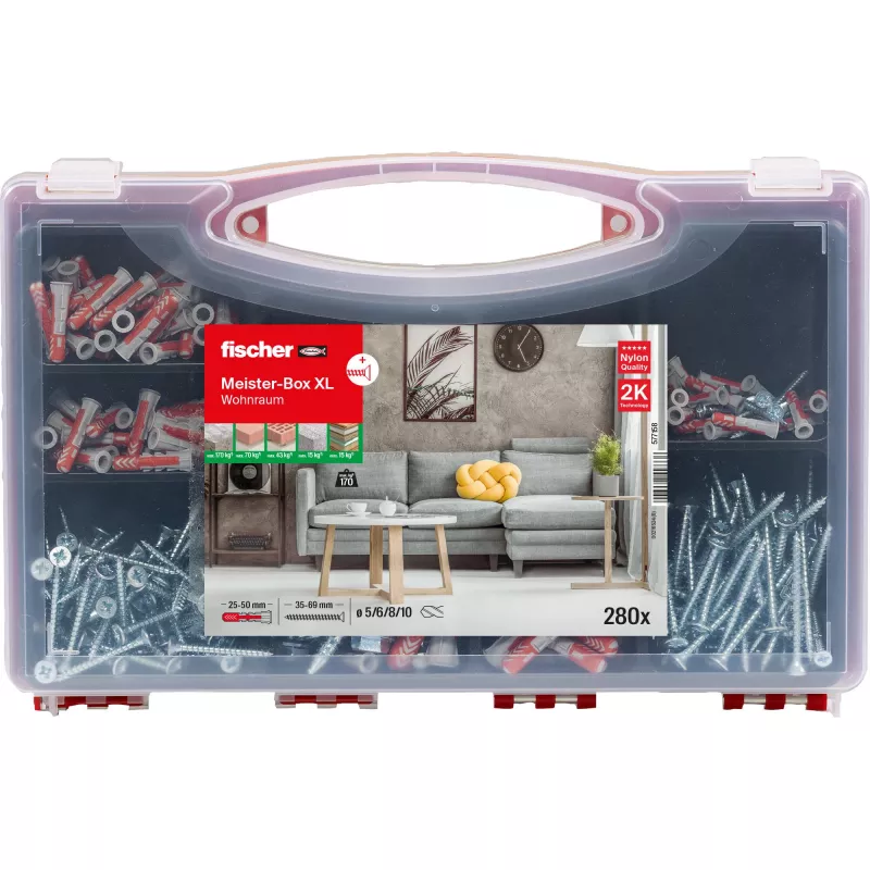 FISCHER tvirtinimo rinkinys Meister-Box XL 210 vnt. – inkarų, varžtų ir kaiščių asortimentas