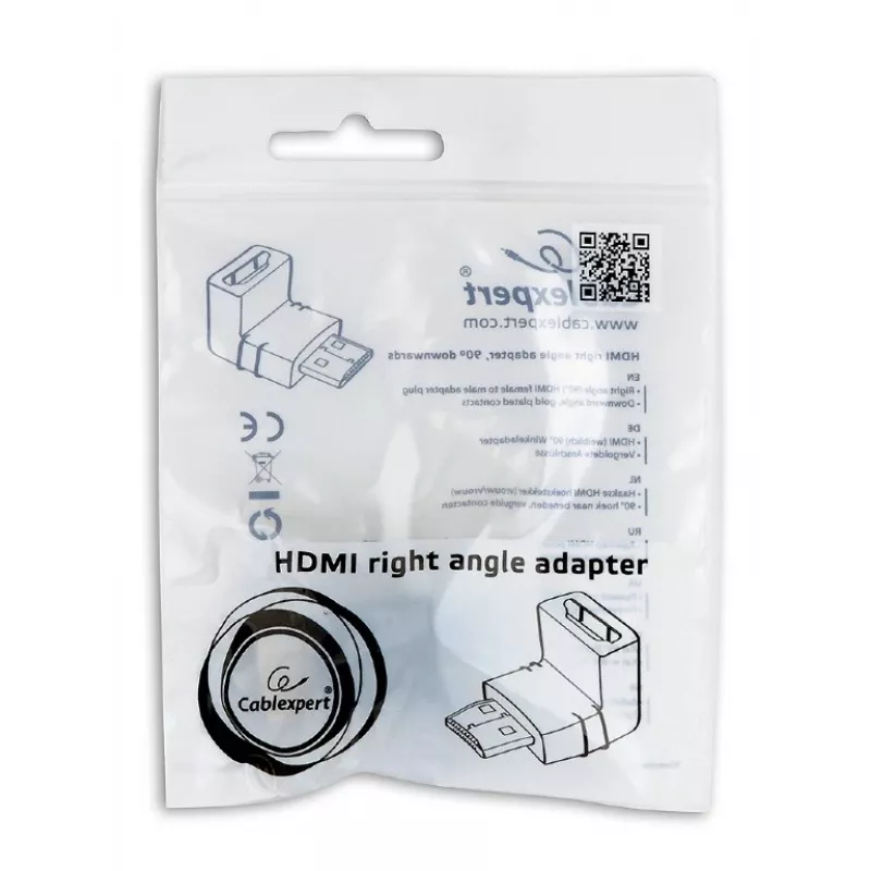 HDMI jungčių adapteris GEMBIRD A-HDMI90-FML, HDMI į HDMI, stačiakampis 90° adapteris, juodas