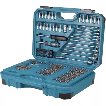Handwerkzeug-Set E-17980, 231-teilig blau, mit 2 Umschaltknarren, 1/4 und 1/2, Koffer