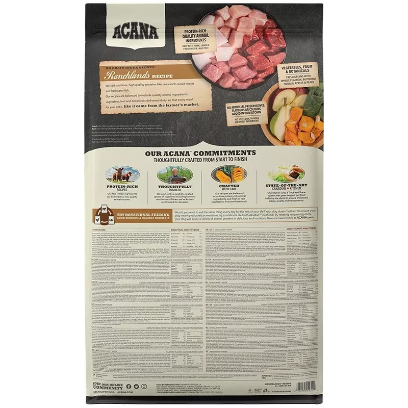 ACANA Highest Protein Ranchlands - sausas šunų maistas - 11,4 kg