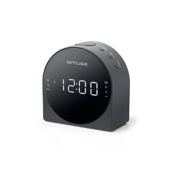 Radijo laikrodis Muse M-185 CR — FM/MW, 0,9 colio LED ekranas, AC 230V su AAA baterijų atsarginiu maitinimu, juodas