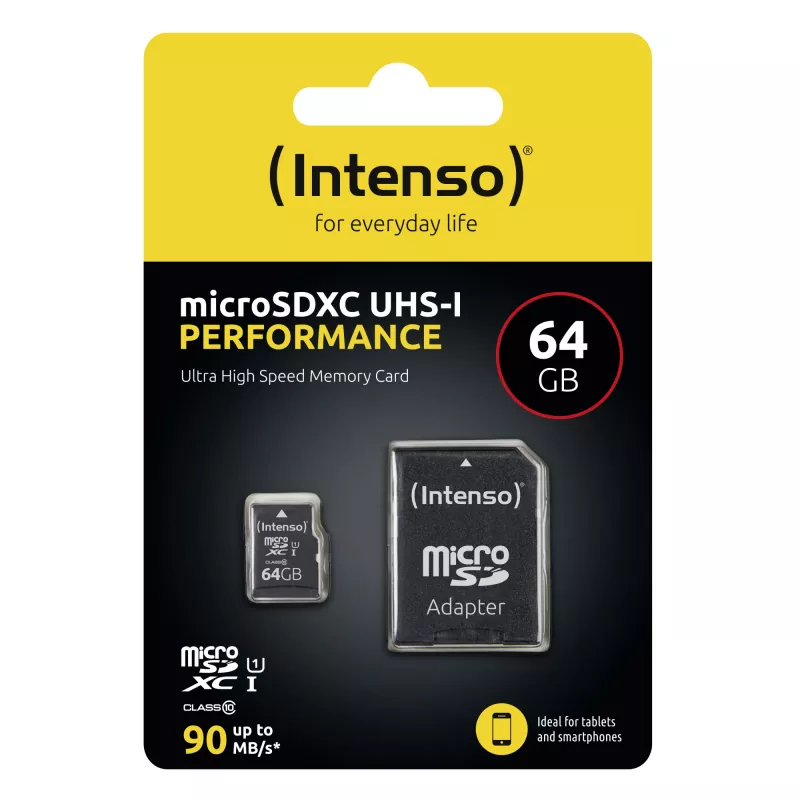 Intenso Performance - „Flash“ atminties kortelė (su microSDXC į SD adapteriu) - 64 GB - UHS-I U1 / 10 klasė - microSDXC UHS-I (3424490)