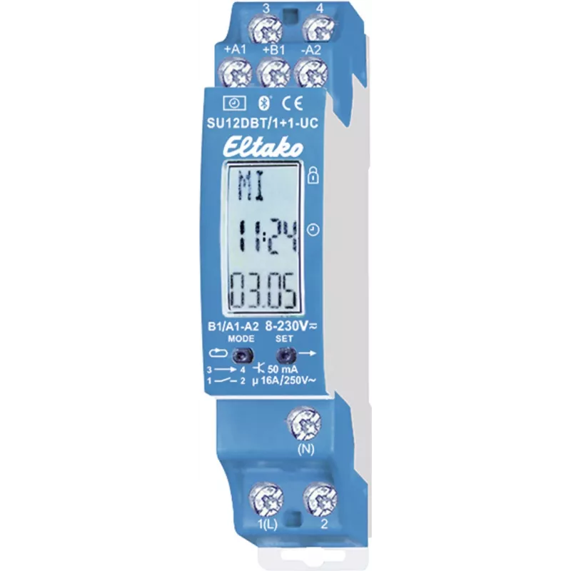 Laikmatis Eltako SU12DBT/1+1-UC Bluetooth 2 kanalų, DIN bėgelio kompaktiškas laiko jungiklis
