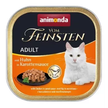 Šlapias kačių maistas animonda ANIMONDA Vom Feinsten Vištiena morkų padaže, 100 g, padėklas, suaugusioms katėms, be glitimo ir sojos
