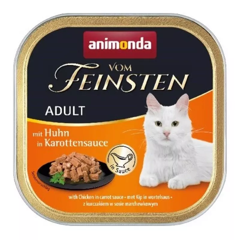 Šlapias kačių maistas animonda ANIMONDA Vom Feinsten Vištiena morkų padaže, 100 g, padėklas, suaugusioms katėms, be glitimo ir sojos