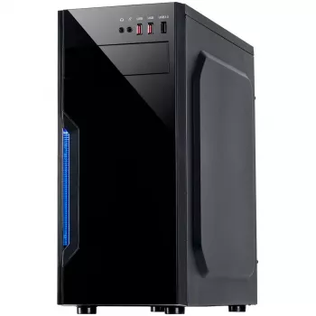 Korpusas INTER-TECH B-42 juodas Midi Tower, ATX, 2xUSB2.0, mėlyna LED juostelė, PSU pasirinktinai