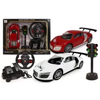 Radijo bangomis valdomas automobilis Artyk modelis 177927 su vairo formos valdikliu ir šviesos signalais