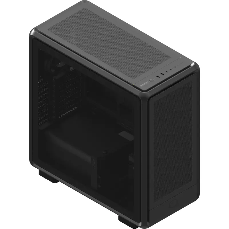 PC Midi Tower Cooler Master MasterFrame 600 Mesh — juoda, palaiko ATX/EATX, 2x200 mm priekiniai ventiliatoriai, priekinio / šoninio ventiliatoriaus palaikymas, 2x3,5 col. + 3x2,5 col. lizdai