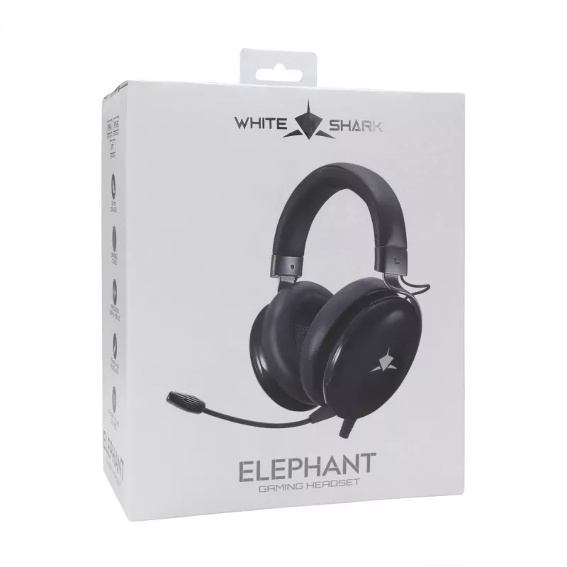 Žaidimų ausinės White Shark GH-2540 Elephant Juoda su RGB apšvietimu ir nuimamu mikrofonu