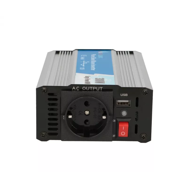 Įtampos keitiklis Extralink OPIP-300W 12V 300W gryna sinusoidė, aliuminio korpusas, aktyvus aušinimas