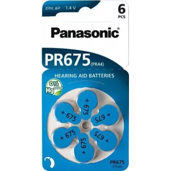 Klausos aparatų baterijos Panasonic PR 675 (10 dydis), 605 mAh, cinko-oras, pakuotėje 6 vnt.