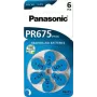 Klausos aparatų baterijos Panasonic PR 675 (10 dydis), 605 mAh, cinko-oras, pakuotėje 6 vnt.