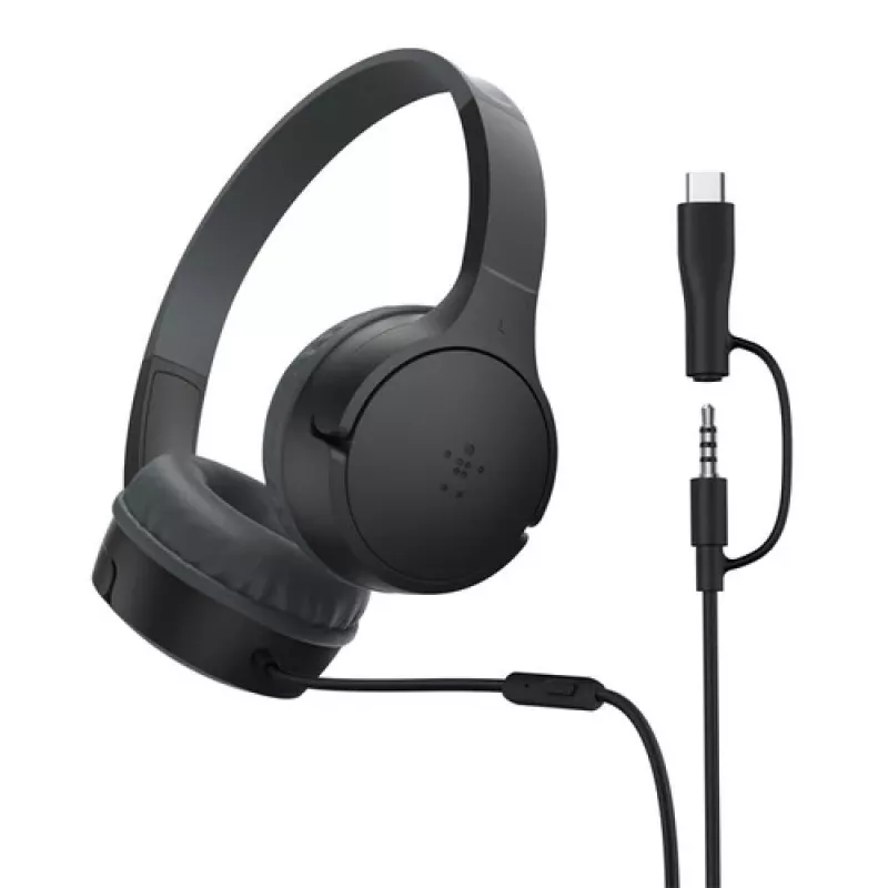 Belkin SoundForm laidinės ant ausies dedamos ausinės vaikams, juodos.AUD010hqBK