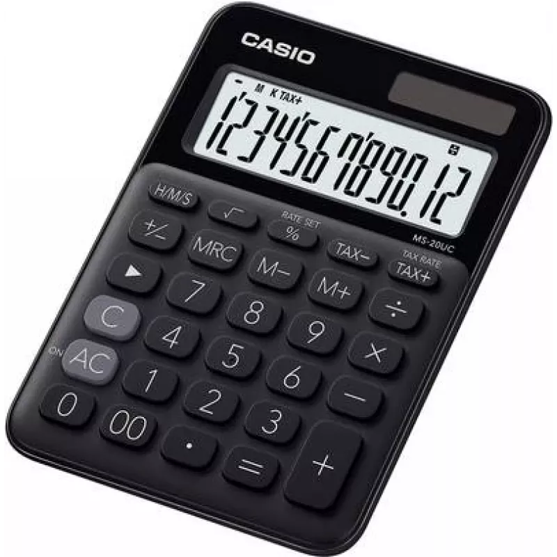 Casio MS-20UC – Stalinis skaičiuotuvas – 12 skaitmenų – saulės baterija, baterija – juodas (MS-20UC-BK)