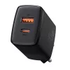Vidinis USB greitasis įkroviklis Baseus CCXJ-B01 – 2 prievadai (USB-C PD 20W + USB-A QC3.0 18W), 100–240 V, juodas