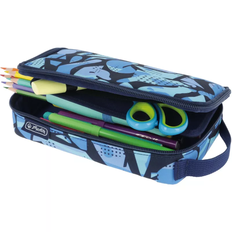 Penalas Herlitz 2 Go CamoBlue poliesteris mėlynas 210x130x60mm