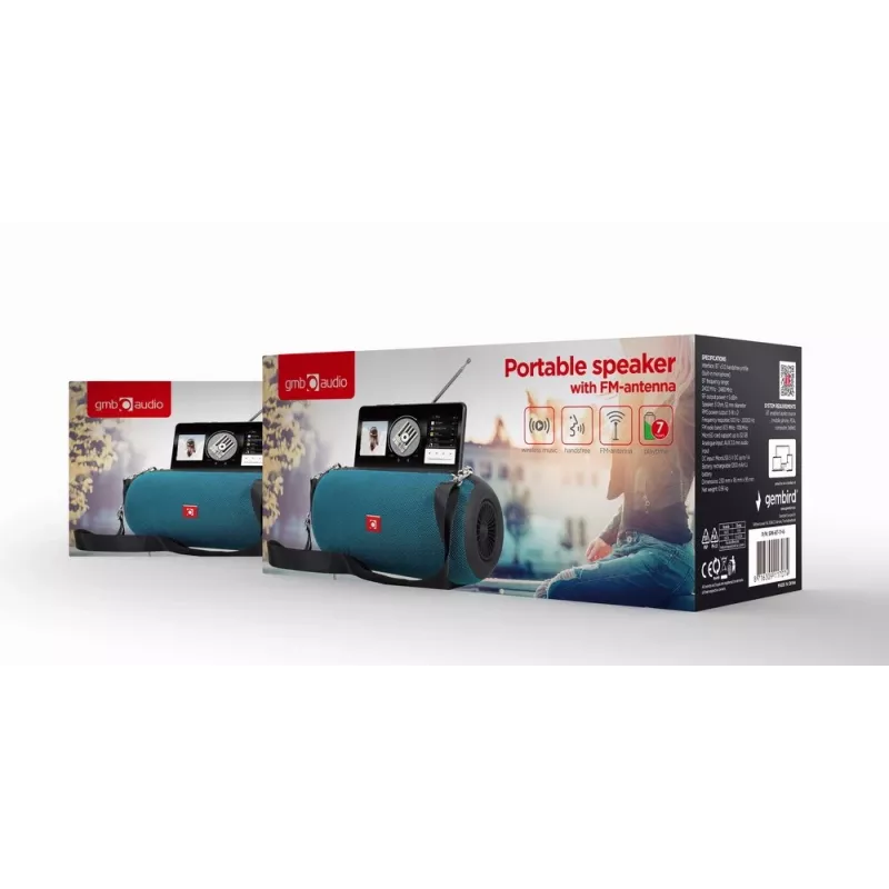 Stereo nešiojama kolonėlė GEMBIRD SPK-BT-17-G — Bluetooth 5.1, 5 W RMS, 1200 mAh, MicroSD, FM, AUX