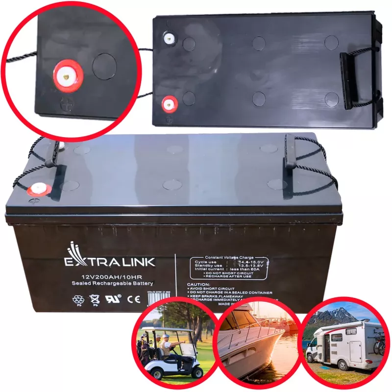 Extralink 12 V 200 Ah akumuliatorius AGM, hermetiškas švino rūgšties (VRLA), priežiūros nereikalaujantis