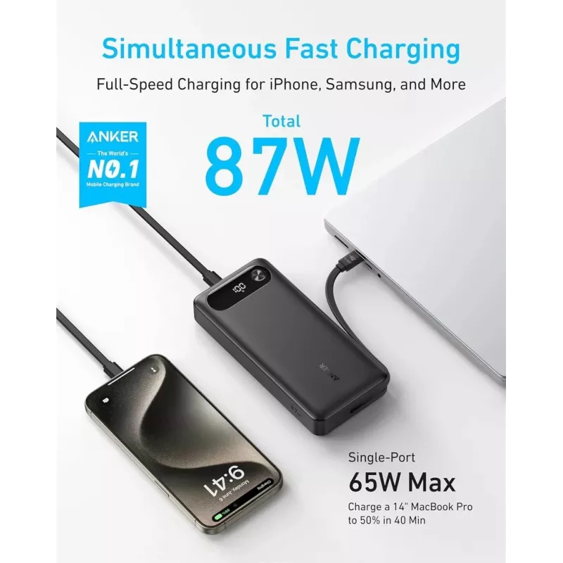 Nešiojamasis įkroviklis Anker A1383011 — 20000 mAh, 1× USB-A + 1× USB-C, bendra 3,6 A, juodas