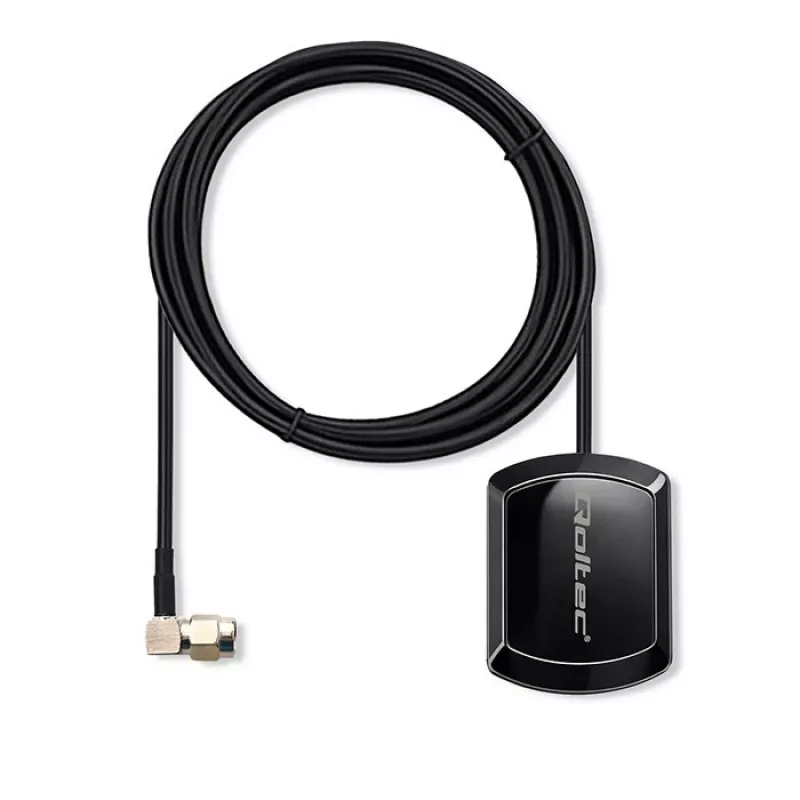 Išorinė GPS/GLONASS antena QOLTEC 28 dBi 50 W su SMA stačiu kampu jungtimi