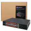Tinklo komutatorius QOLTEC 52292 — Gigabit Ethernet PoE, 16x RJ45, 2x RJ45 įkeliamoji jungtis, 2x SFP
