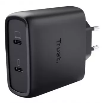 Trust Maxo 65W 2 prievadų USB-C GaN įkroviklis, greitas įkrovimas, juodas