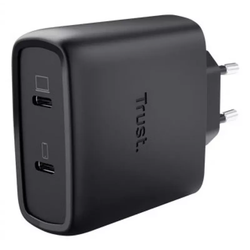 Trust Maxo 65W 2 prievadų USB-C GaN įkroviklis, greitas įkrovimas, juodas