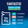 Šlapias kačių maistas Purina Nestlé FELIX Fantastic žuvies skoniai — tunas, lašiša, menkė, plekšnė, 12×85 g paketėliai