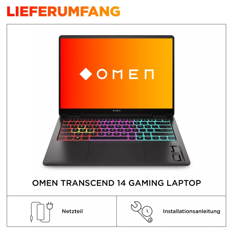 HP OMEN Transcend 14-fb1097ng žaidimų nešiojamasis kompiuteris 35,6 cm (14 inch) - klaviatūros išdėstymas gali būti vokiškas