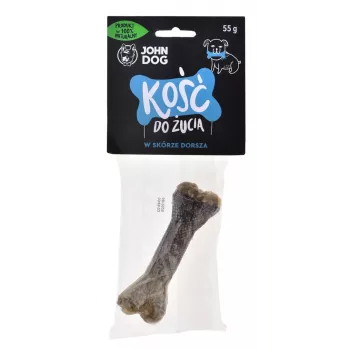 Šuns kramtomasis kaulas John Dog 12 cm — menkės skonio dantų priežiūros skanėstas, 55 g, baltymų 90%, suaugusiems visų veislių šunims