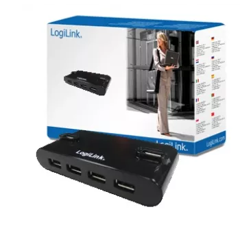 HUB USB 2.0 4 prievadų su maitinimo šaltiniu, juodas