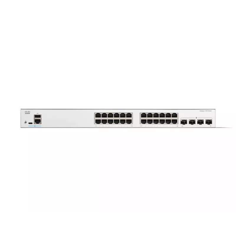 Cisco Catalyst 1300-24T-4G valdomas jungiklis, 24 prievadai GE, 4x1GE SFP, ribota viso gyvenimo apsauga (C1300-24T-4G)