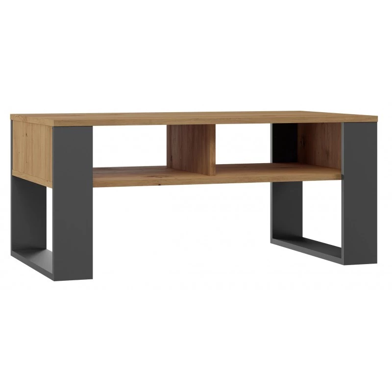 Top e shop Modern kavos staliukas 90×58×50 cm, antracito spalvos rėmas, matinės Artisan ąžuolo lentynos
