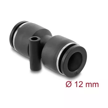 Pneumatinė jungtis DELOCK 12 mm tiesi su tvirtinimo anga, metalinis/plastikinis korpusas, vidinis sriegis, ilgis 49 mm