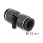 Pneumatinė jungtis DELOCK 12 mm tiesi su tvirtinimo anga, metalinis/plastikinis korpusas, vidinis sriegis, ilgis 49 mm
