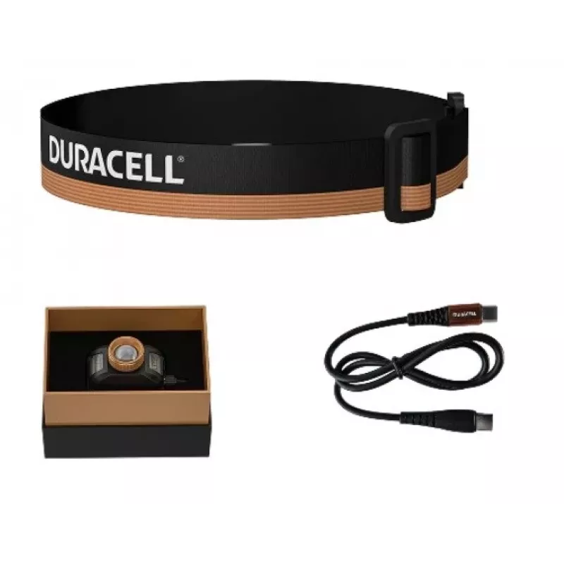 Priekinė lemputė Duracell DH1500R — juoda/oranžinė, įkraunama, laisvas rankas apšvietimas