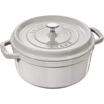 Apvalus ketaus puodas Staub La Cocotte 3,8 l trumų spalvos — emaliuotas, sandariai užsidarantis dangtis