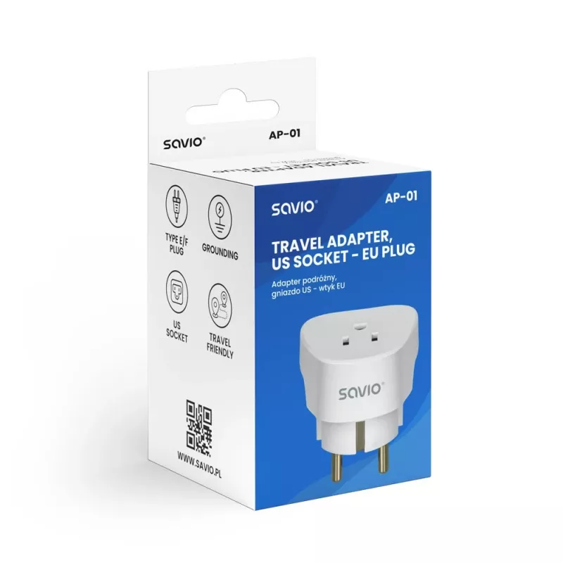 SAVIO AP-01 kelioninis adapteris, JAV lizdas – ES kištukas