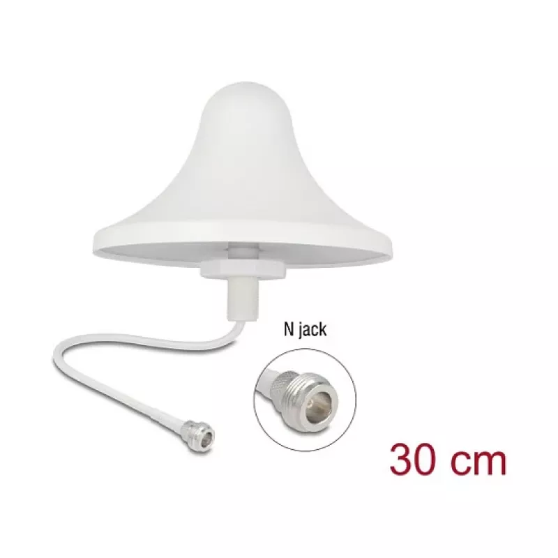 Omni-directional ceiling mount antenna DELOCK 4G WiFi 2.4 GHz N-type (female) 3 dBi RG-58 30 cm