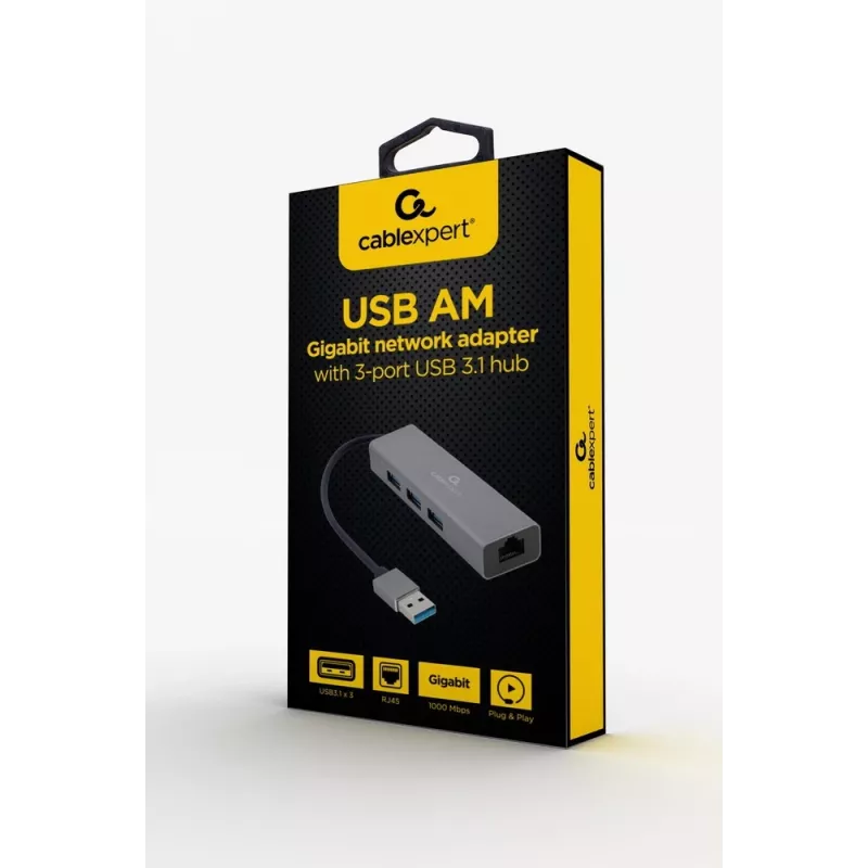 USB grafikos adapteris Gembird A-AMU3-LAN-01 — USB Type-A, USB 2.0/3.2 Gen 1, 0,17 m laidas, 50 g