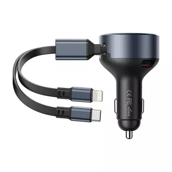 Automobilinis įkroviklis Vention FFOB0 30W su USB-C į Lightning laidu, 30 W galia iPhone įkrovimui